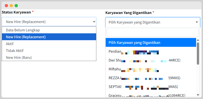 Penambahan Status Karyawan & Status Resign Baru pada HRIS